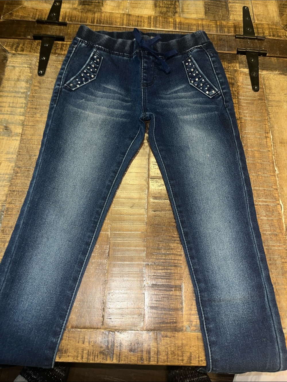 Squeeze Dark Blue Stretch Denim Jeggings with Studded Faux Pockets